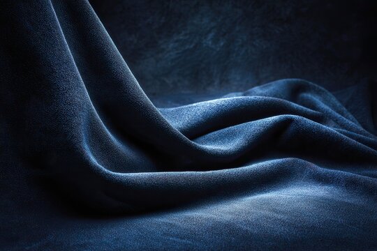 Draped deep blue fabric folds in low light