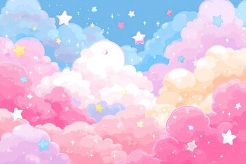 Pastel cloudscape with scattered stars.