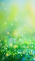 Obraz premium Spring Nature Abstract Background with Green Bokeh Sparkles and Dreamy Blurred Light Effects