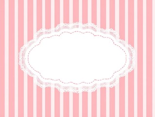 Pastel pink striped background with lace frame