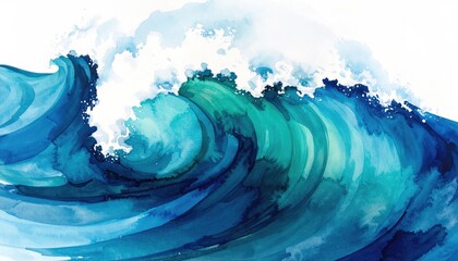 A vibrant ocean wave crashes with shades of blue and green hues in motion