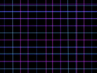 Abstract grid pattern of  bright,  neon lines on black background