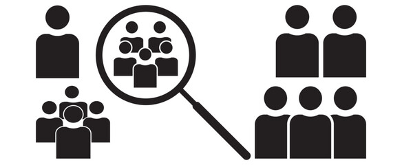 Magnifying glass search people Icon. Recruitment icon stroke vector icon. Search job icon. vacancy sign. hiring symbol.