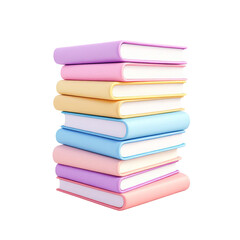 Stack of colorful books with pastel colors isolated on transparent background