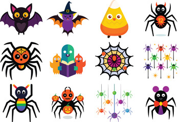 Obraz premium Cute halloween cartoon characters isolated on white background for decoration