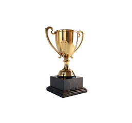 3D Render of Classic Golden Trophy with Ornate Handles and Polished Dark Base in Realistic Metallic Finish