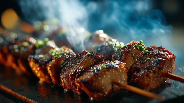 Delicious smoky grilled skewers &ndash; mouthwatering gourmet barbecue dish