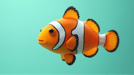 Colorful Clownfish Toy Model on Bright Aqua Background
