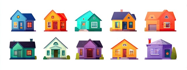 Fototapeta premium Colorful cartoon houses in various shades