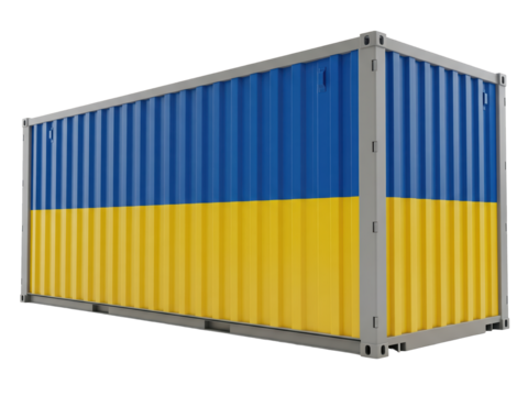 cargo container with Ukraine flag on transparent background	
