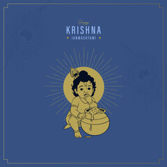 Shree Krishna Janmashtami festival vector banner design with Lord Shree Krishna vector illustration 