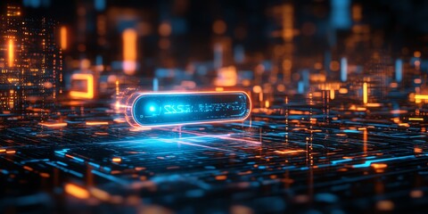 Virtual touchscreen with interactive search bar glowing