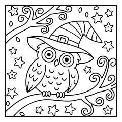 Cozy Halloween: Bold and Easy Coloring Page – Cute and Spooky Halloween Illustration Featuring Pumpkins, Ghosts, Bats, Haunted House, and Autumn Elements for Relaxing Coloring Fun for Kids and Adults