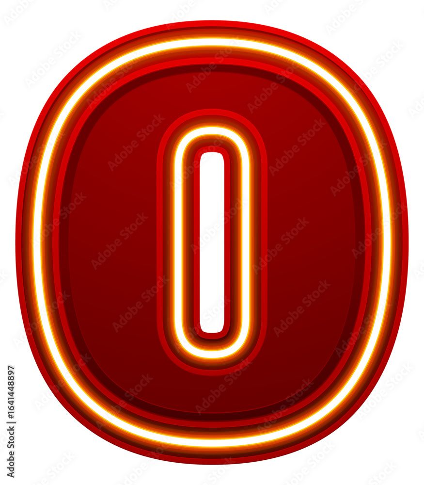 Poster glowing number 0 with a neon light effect