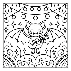 Cozy Halloween: Bold and Easy Coloring Page – Cute and Spooky Halloween Illustration Featuring Pumpkins, Ghosts, Bats, Haunted House, and Autumn Elements for Relaxing Coloring Fun for Kids and Adults