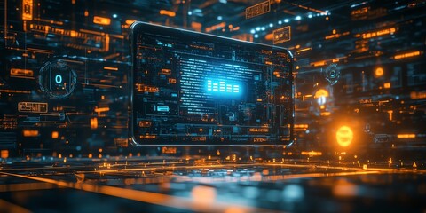 Virtual touchscreen with interactive search bar glowing