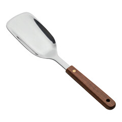Fototapeta premium Stainless steel spatula spoon with wooden handle for flipping and serving food