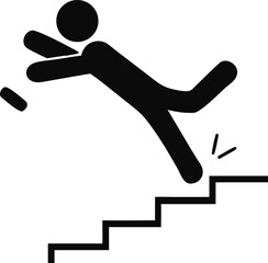 Isolated pictogram of man fall on stair with phone, for safety sign do not use mobile phone on stairs
