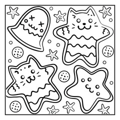 Cozy Halloween: Bold and Easy Coloring Page – Cute and Spooky Halloween Illustration Featuring Pumpkins, Ghosts, Bats, Haunted House, and Autumn Elements for Relaxing Coloring Fun for Kids and Adults