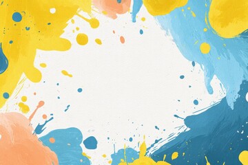 Abstract painted frame with splashes of yellow, peach, and blue