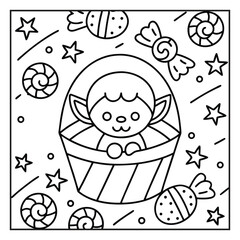 Cozy Halloween: Bold and Easy Coloring Page – Cute and Spooky Halloween Illustration Featuring Pumpkins, Ghosts, Bats, Haunted House, and Autumn Elements for Relaxing Coloring Fun for Kids and Adults