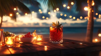 Well lit Diwali table featuring a tropical cocktail