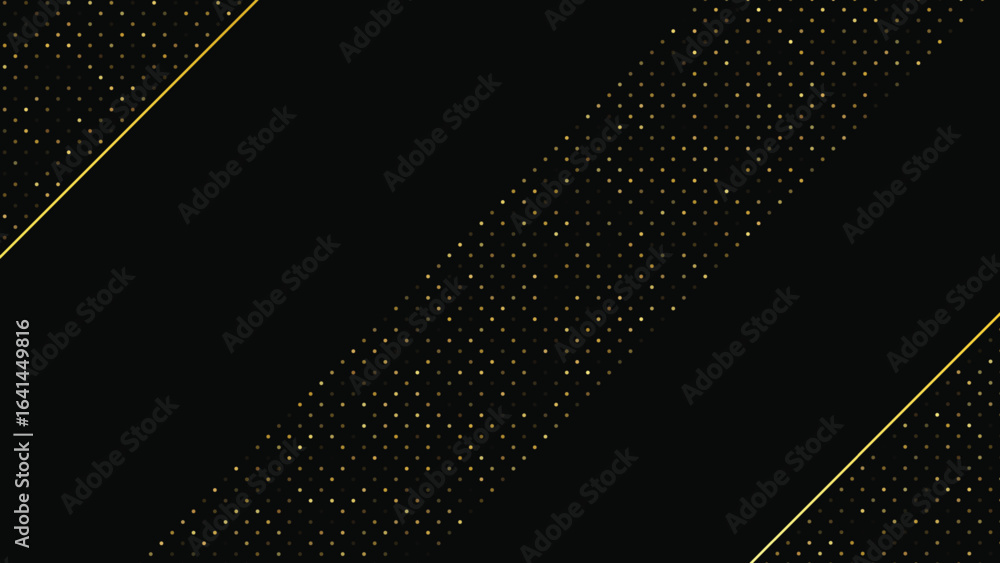 Poster dark background with golden lines and glittering dots