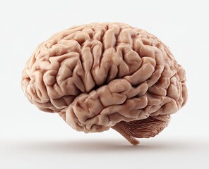Detailed anatomical illustration of a human brain, light beige color, on a plain white background