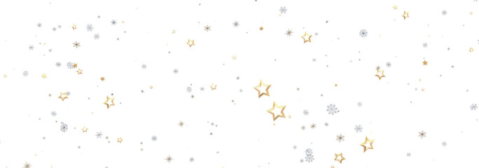 Festive background with gold stars, silver snowflakes, perfect for winter holidays, cards, and celebrations.