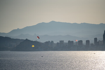 Parasailing over Mediterranean Sea at Costa Blanca, Benidorm