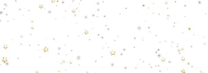 Festive winter background with gold stars and silver snowflakes. Perfect for holidays.