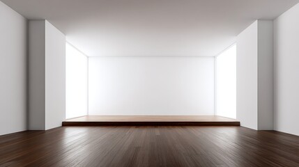 Minimalist Empty Room with Wooden Floor and Platform, Perfect for Product Display and Interior Design Mockups