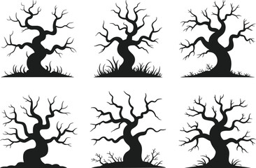 Haunted Bare Tree Silhouette Set – Twisted Branch Vector Collection for Halloween