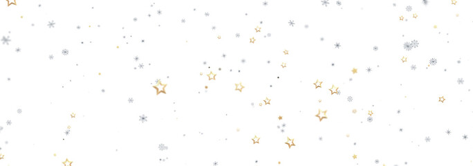 Obraz premium Festive winter background with gold stars and silver snowflakes. Perfect for holidays.