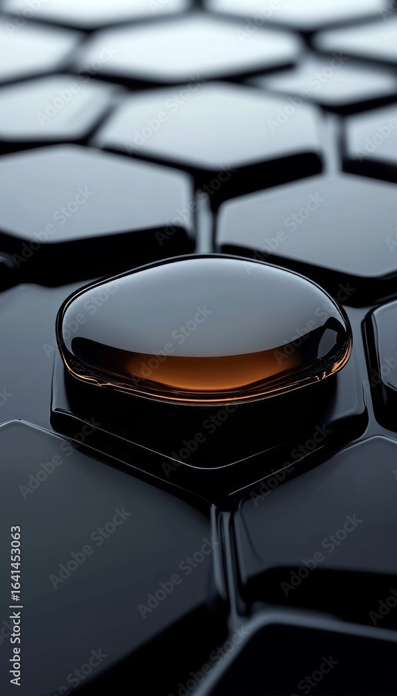 Aufkleber black glossy hexagonal texture with liquid minimalism and metallic shine in abstract design