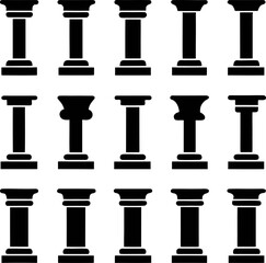 Architectural Pillars Collection: A meticulously crafted collection of diverse architectural pillars, captured in striking silhouette, stands as a testament to timeless design and aesthetic.