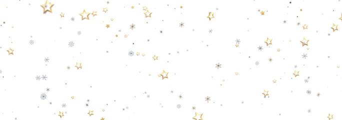 Beautiful image of gold and silver stars falling on white background. Perfect for holidays.