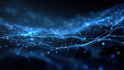 Abstract digital network.  A dark background displays a flowing,