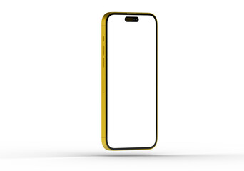 High-quality photo of a yellow smartphone with a blank screen, perfect for app presentations or website mockups.  Isolated on white background.