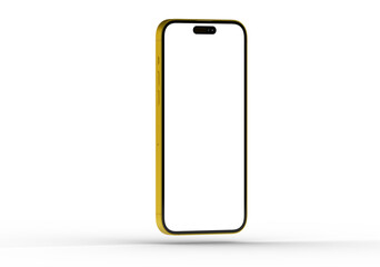 High-quality image of a yellow smartphone with a blank screen, perfect for app presentations or mobile device advertising.