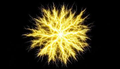 A vibrant burst of yellow lightning radiates against a dark background