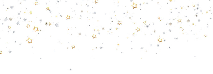 Festive background with gold and silver stars and snowflakes. Perfect for Christmas, New Year, or winter holidays.