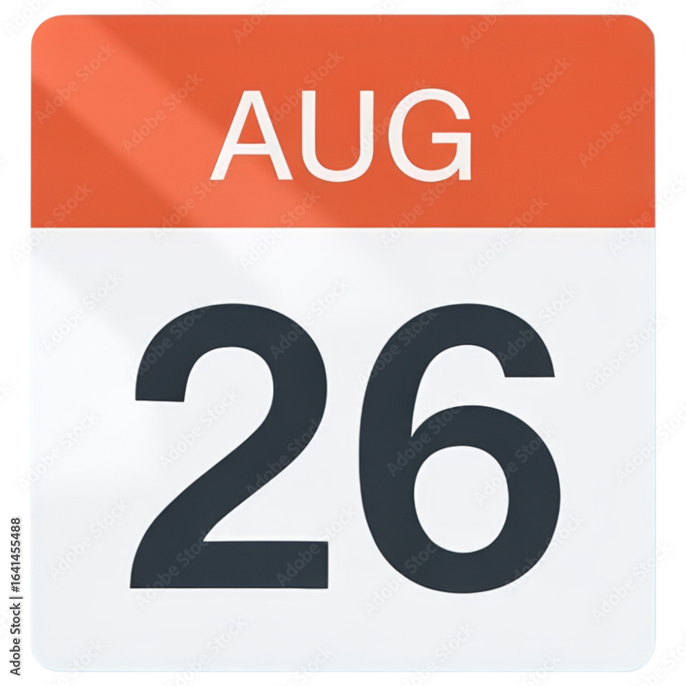 Poster august 26th calendar page displaying the date with a clean and modern design for schedules, reminder