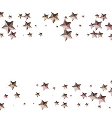 Beautiful rose gold stars scattered on white background. Perfect for festive designs.