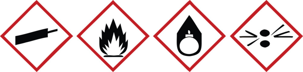 Bundle set isolated safety sign of flammable material, corrosive oxidizing agent substance, high pressure bottle tank for safety, danger, industrial sign

