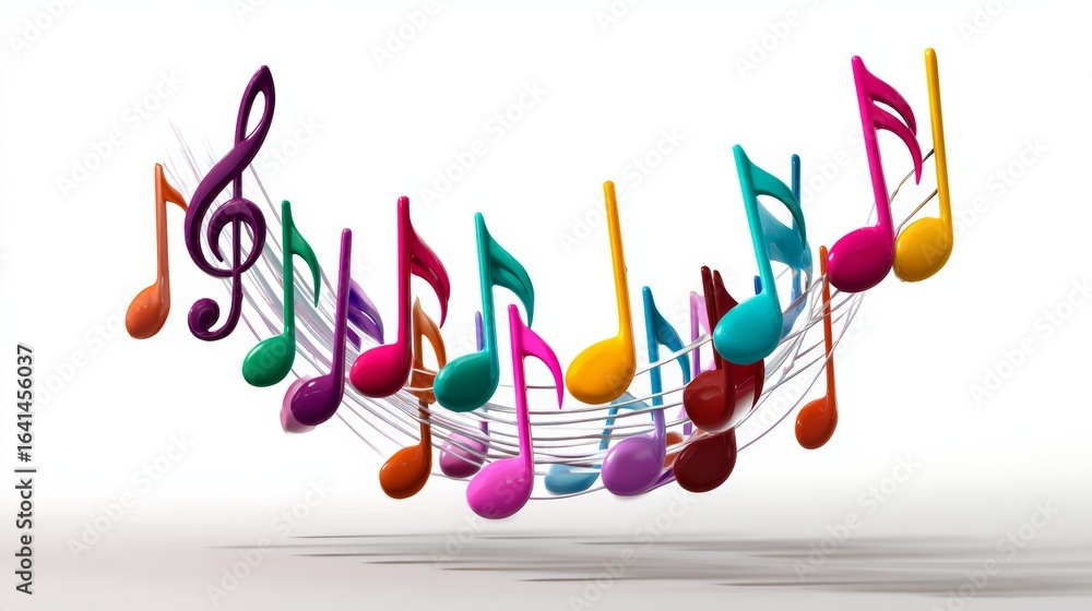 Poster colorful image of musical notes with a white background. the notes are arranged in a way that they a