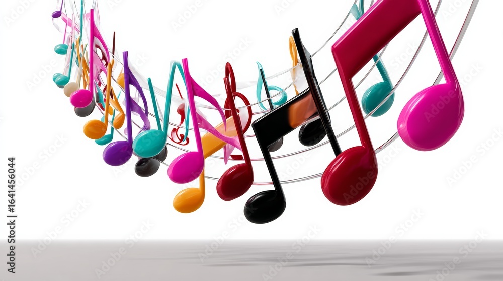 Poster Colorful array of musical notes are arranged in a circle. The notes are of different colors and sizes, and they are arranged in a way that creates a sense of movement and rhythm