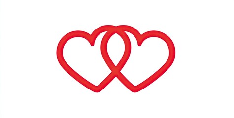 Two intertwined red hearts on a white background