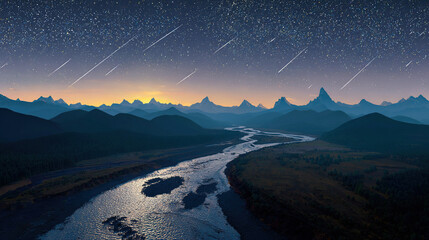 Serene Night Sky with Countless Stars, Milky Way, and Warm Glow at Horizon, Conveying Tranquility and Depth