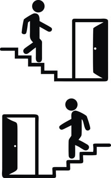 Bundle label sticker dirextion up and down stairs with arrow, isolated emergency exit building sign
